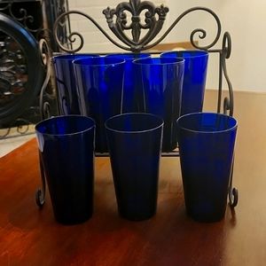 Eight Cobalt blue Libbey glasses 17.5 oz.